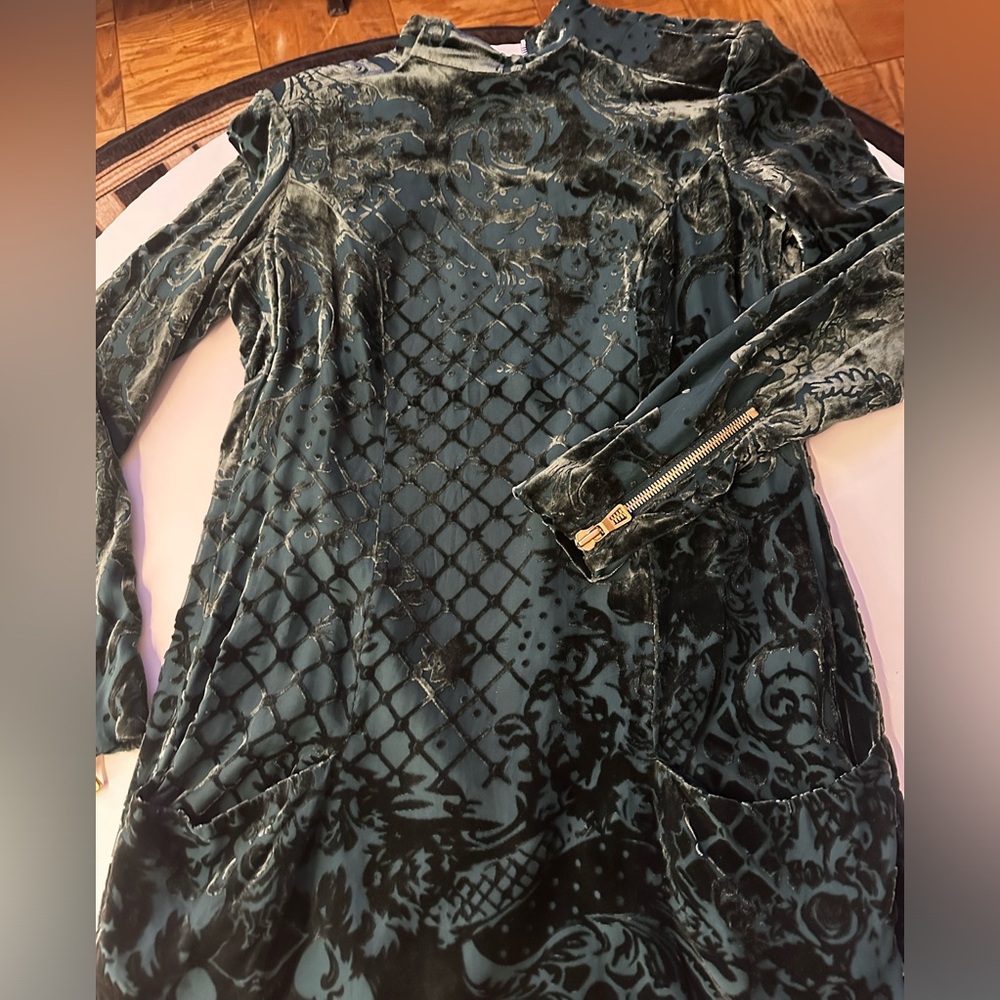 Balmain X H&M green velvet embossed dress